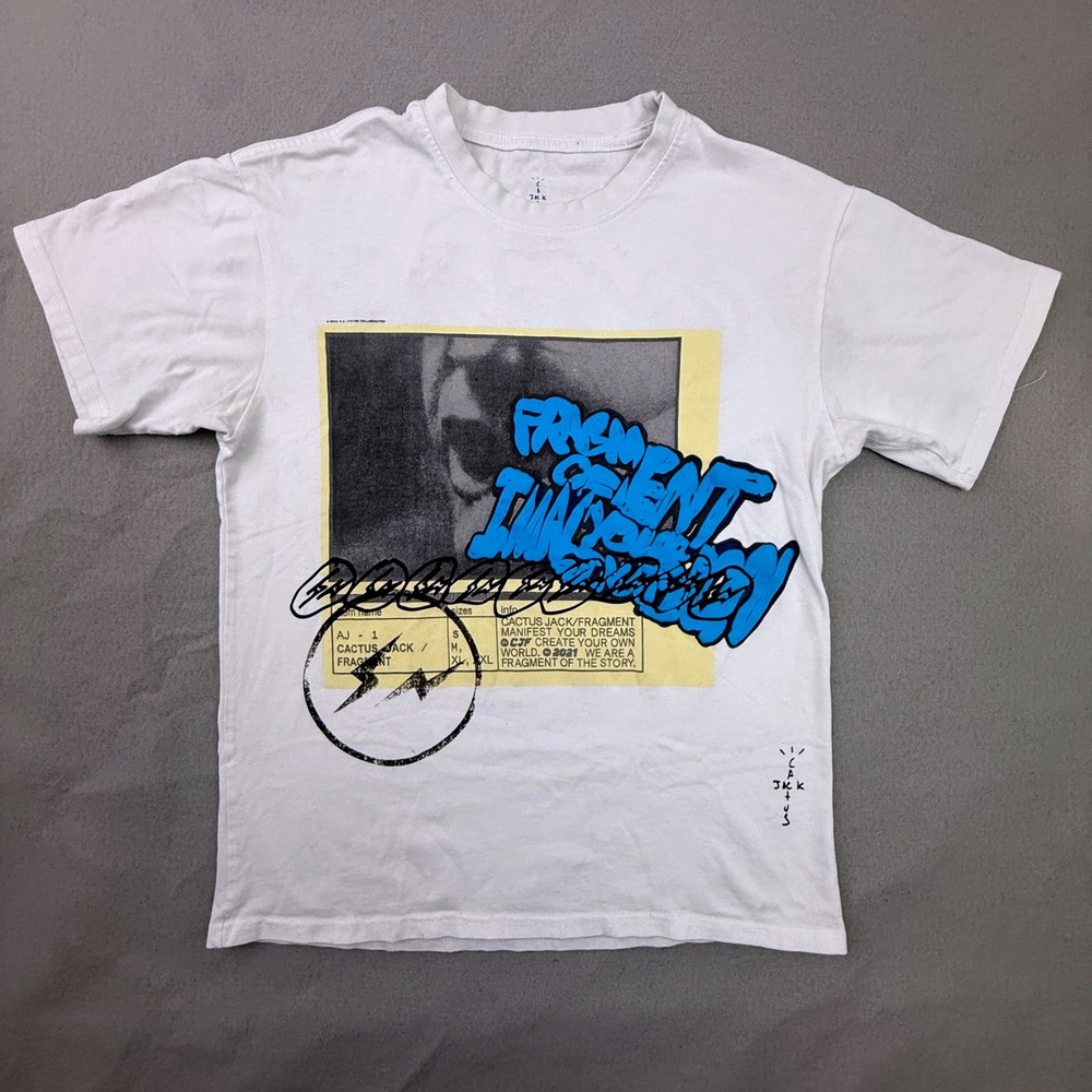Travis Scott Cactus Jack x Fragment Manifest Shirt Mens Small White Graphic Tee